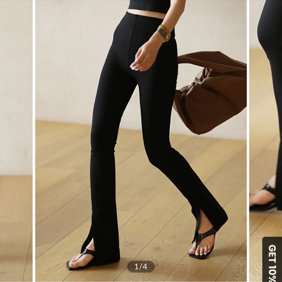 Stretchy high waisted black pants w/ front slits - Picture 1 of 9